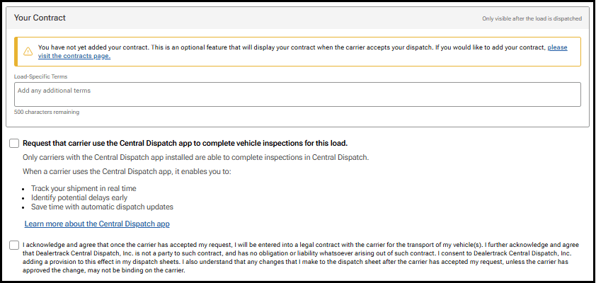 Creating a Load - Central Dispatch