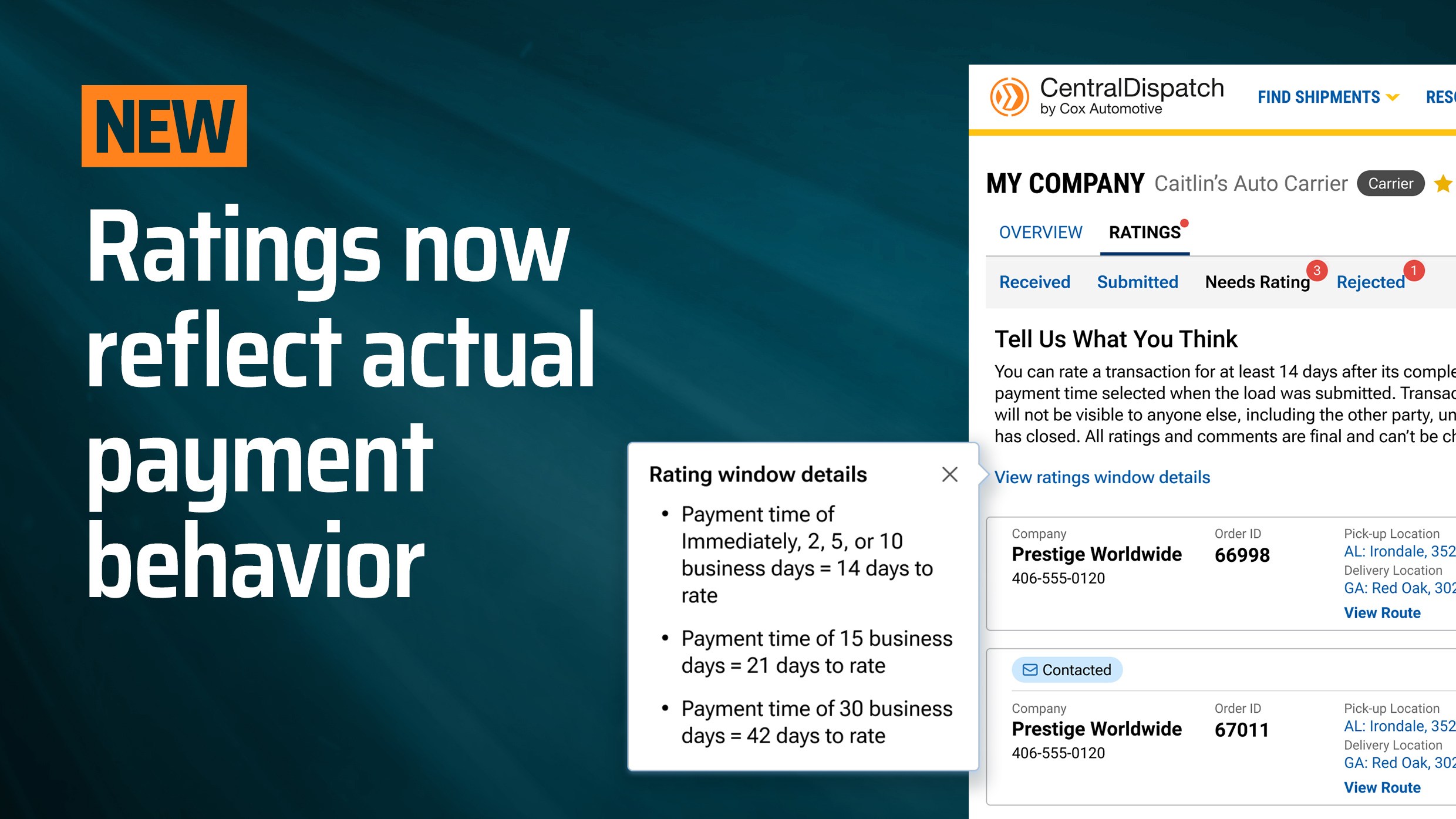 NEW: Ratings now reflect actual payment behavior - Central Dispatch